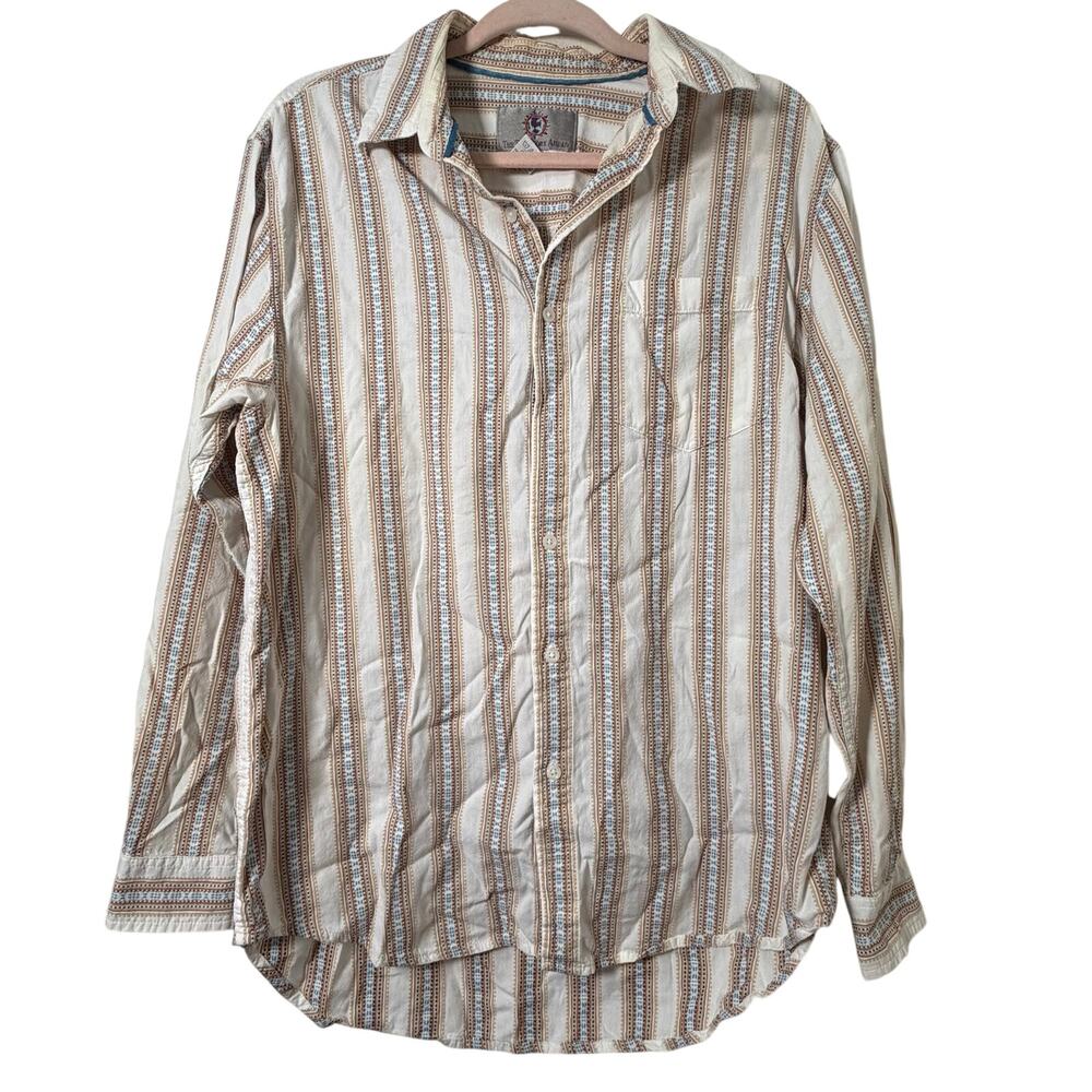 Md Vtg Territory Ahead Southwestern Shirt Beige Striped Cotton Boho Western Gorp